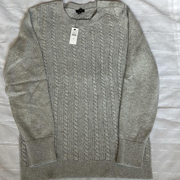 Talbots Soft Cable Crewneck Sweaters. Verdant Green/ Grey Sky Heather Metallic - Picture 9 of 13
